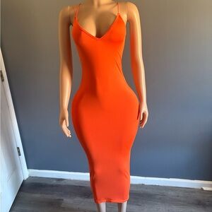 Nouveau Riche Vibrant Orange Midi Dress